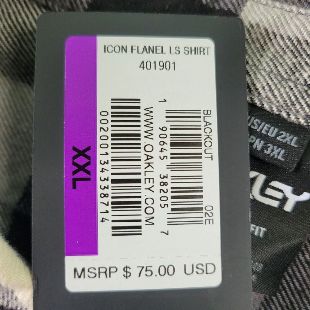 Oakley Icon Flannel Shirt Mens Black Plaid Size 2XL Custom Fit NEW - Picture 3 of 10
